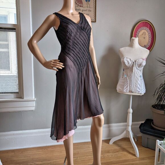 Vintage Y2K Adrianna Midi Dress Prom Beaded Silk Asymmetrical Fairycore 6 - Picture 1 of 13